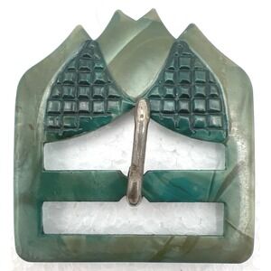 Vintage Belt Buckle Art Deco Thermoplastic Marbled Green Collectors Sewing 2.25"